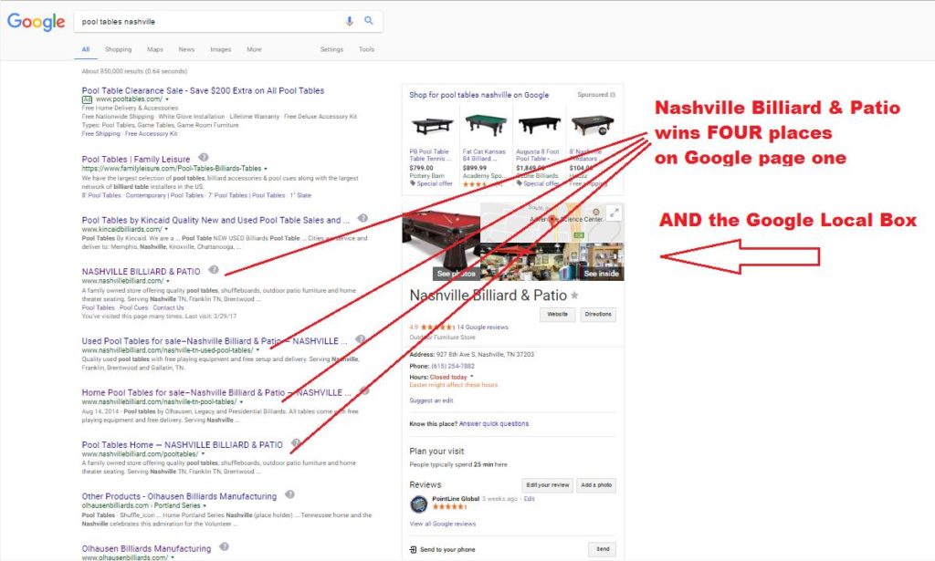 Billiards SEO Nashville Billiard Page One Google